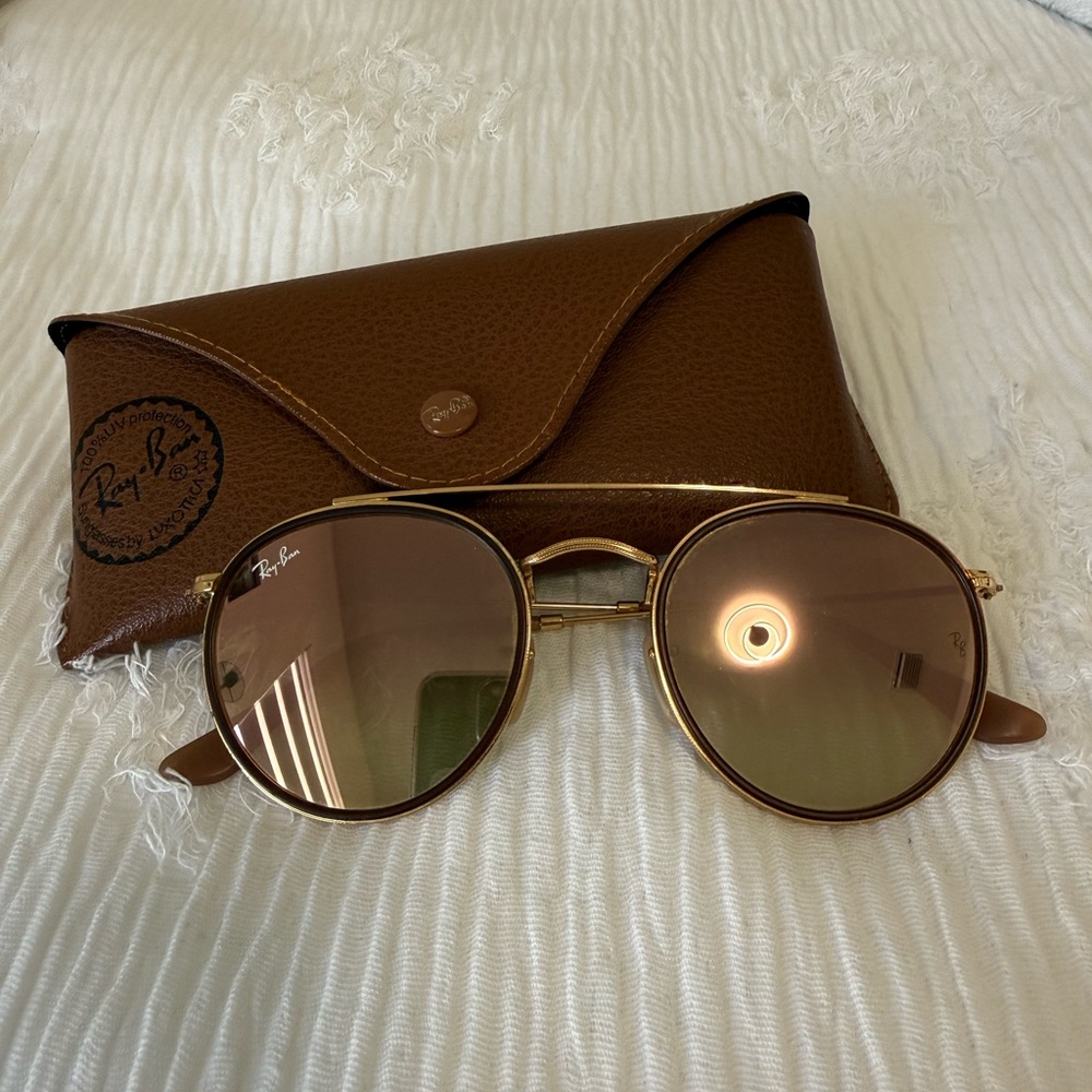Ray-Ban Gold Sunglasses with Brown Leather Case